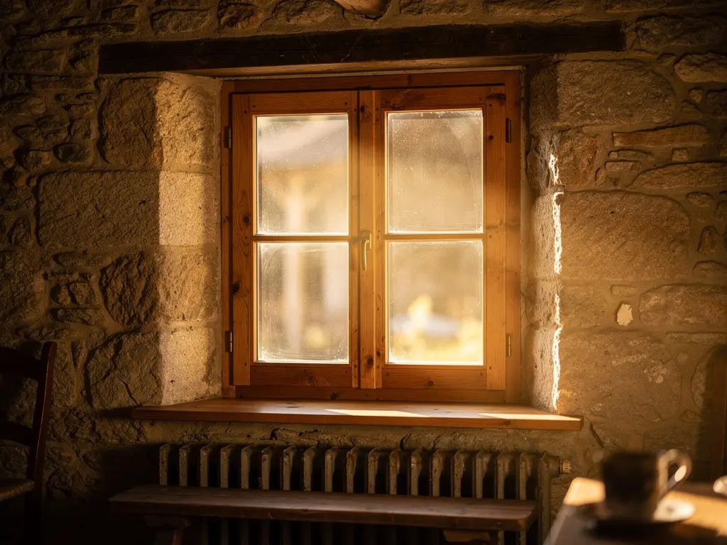 Fenêtre bois rénovée à double vitrage dans une maison ancienne